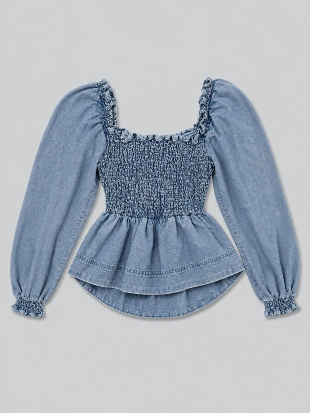 Smocked Puff Sleeve Top - Medium Blue